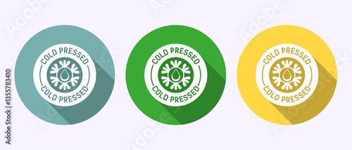 Cold pressed icon design illustration. Cold pressed label badge logo design in shadow button design