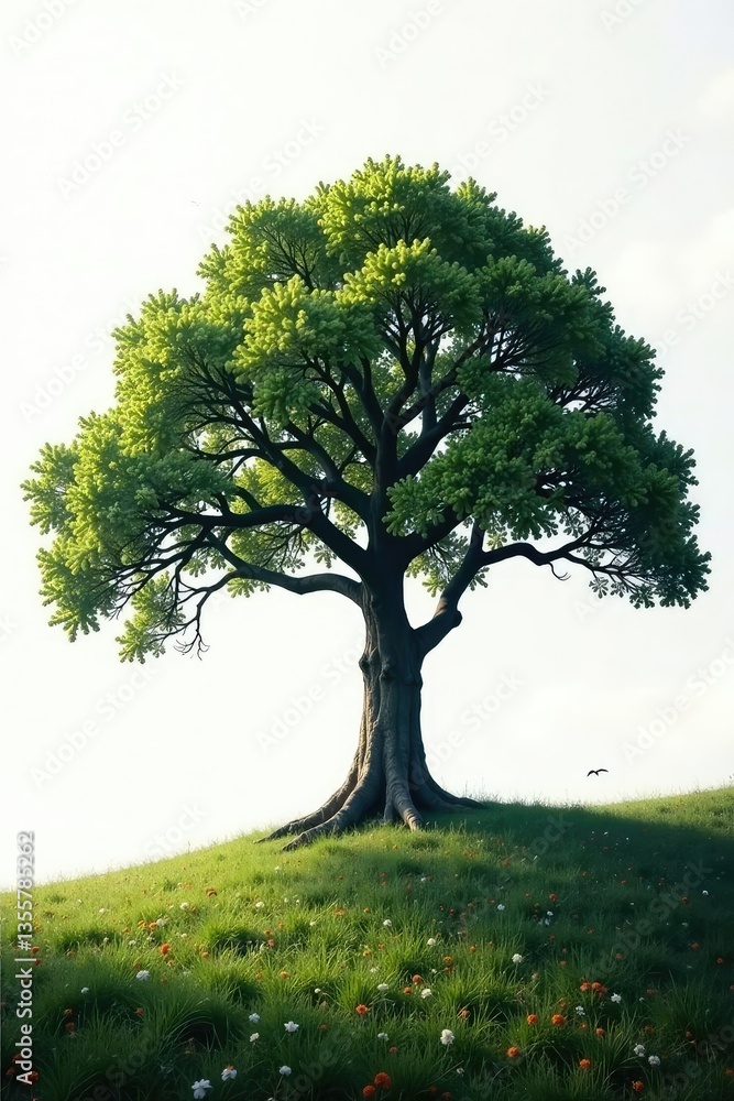 Fototapeta premium A majestic tree dominates the empty white space, majestic, landscape, vast
