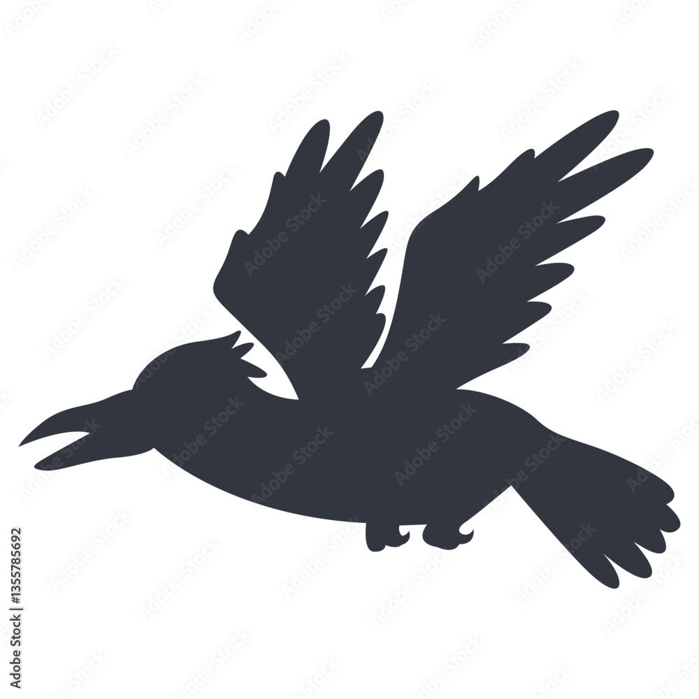 Fototapeta premium Silhouette of Halloween Raven. Vector Illustration Isolated on White Background.