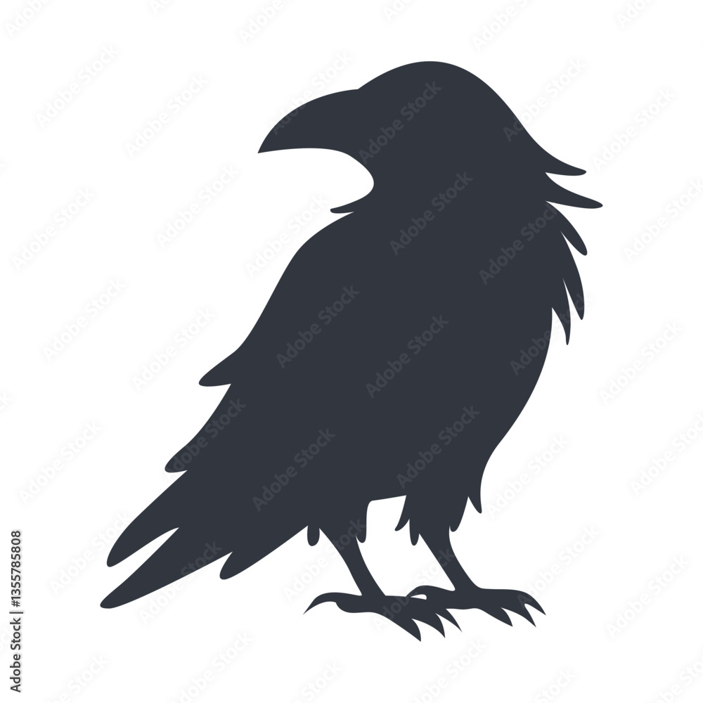 Fototapeta premium Silhouette of Halloween Raven. Vector Illustration Isolated on White Background.