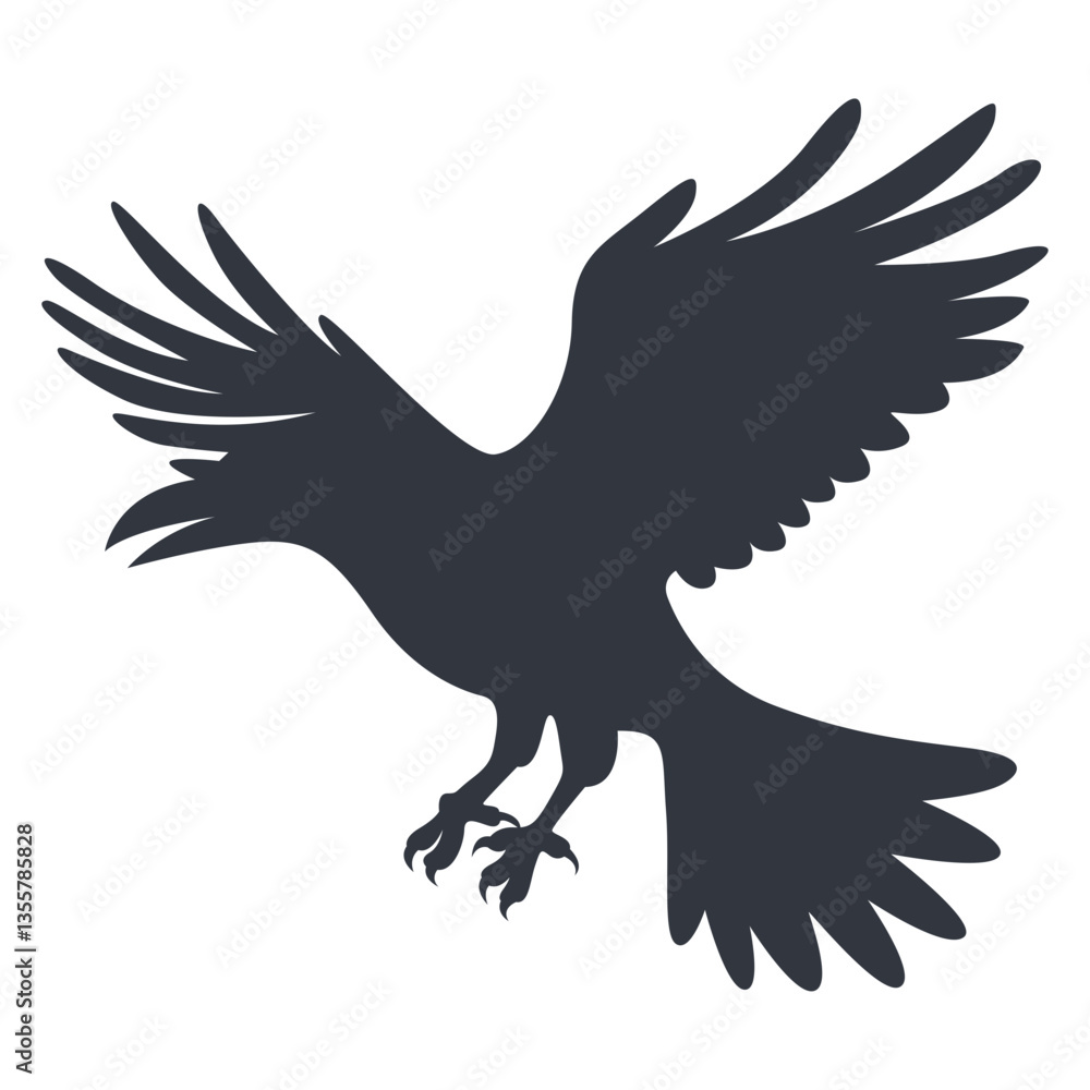Fototapeta premium Silhouette of Halloween Raven. Vector Illustration Isolated on White Background.