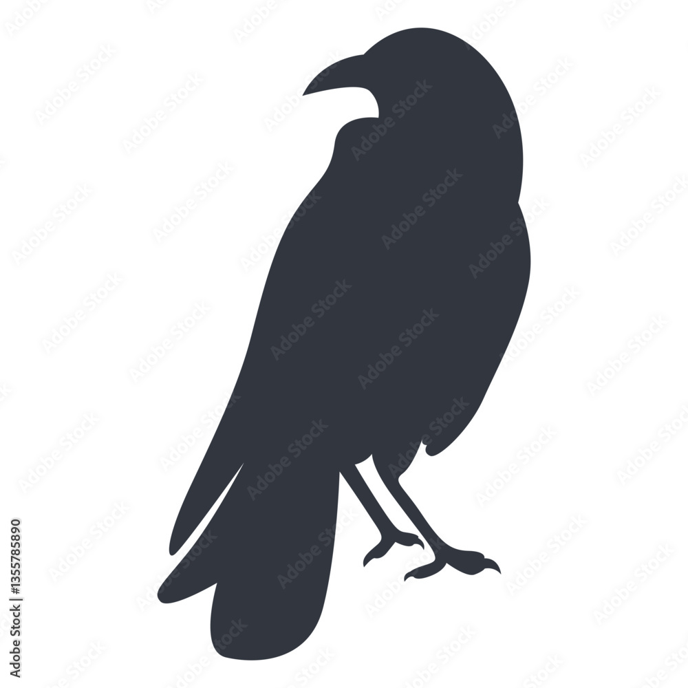 Fototapeta premium Silhouette of Halloween Raven. Vector Illustration Isolated on White Background.