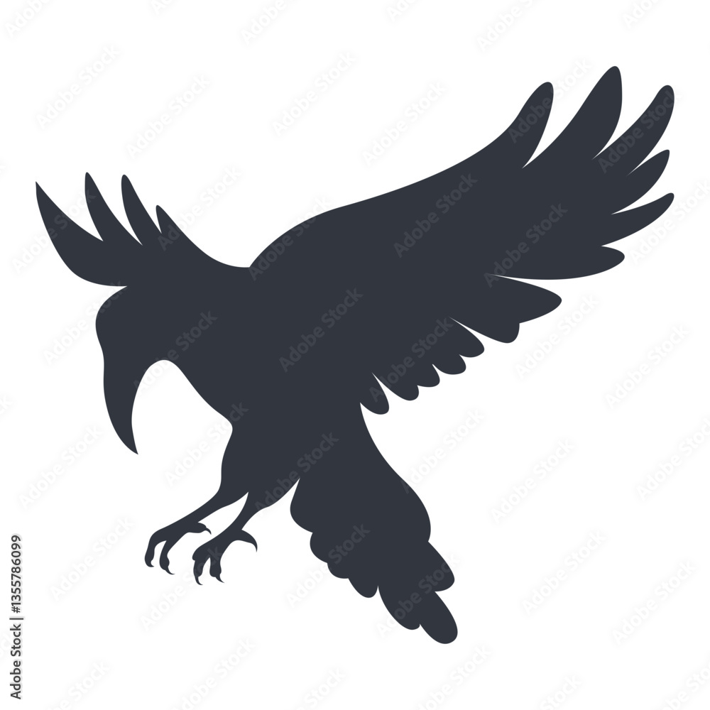 Obraz premium Silhouette of Halloween Raven. Vector Illustration Isolated on White Background.