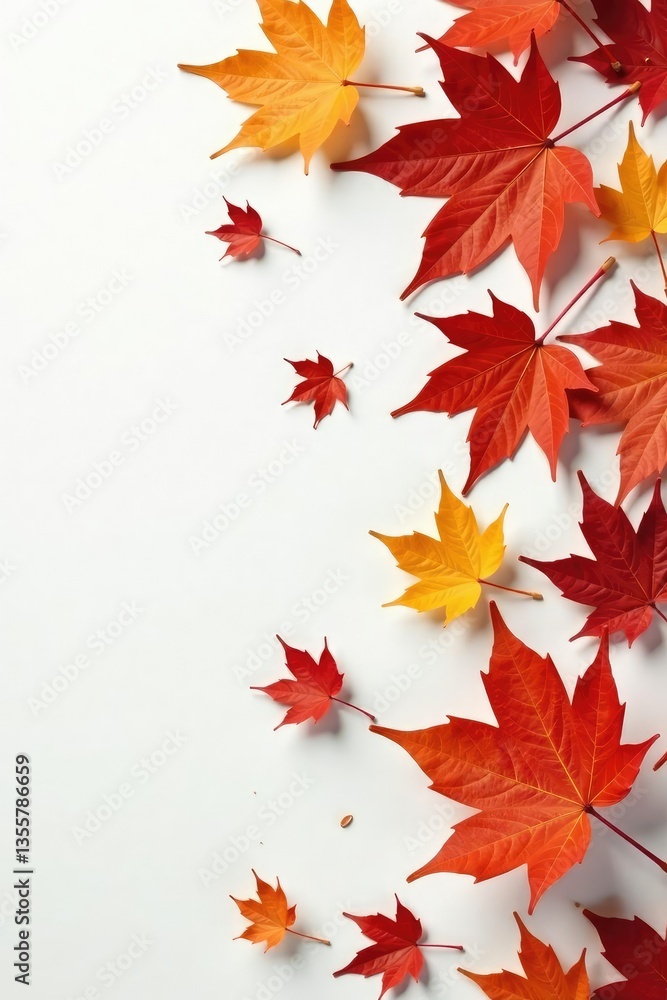 Delicate maple leaves scattered on a white surface, leaf, simplicity Delicate maple leaves scattered on a white surface, leaf, simplicity