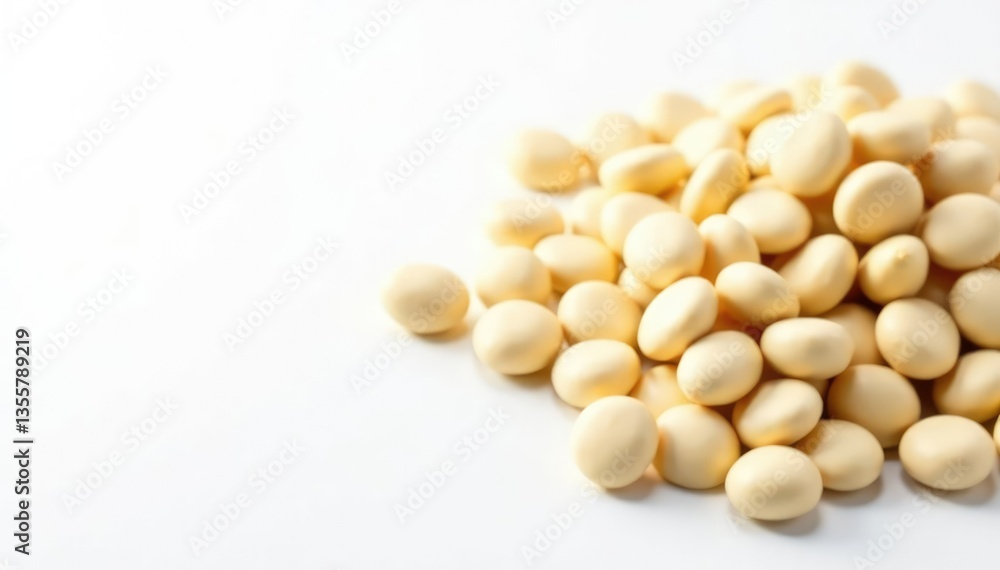 Pile of white beans against a bright white background, white, seed, macro Pile of white beans against a bright white background, white, seed, macro