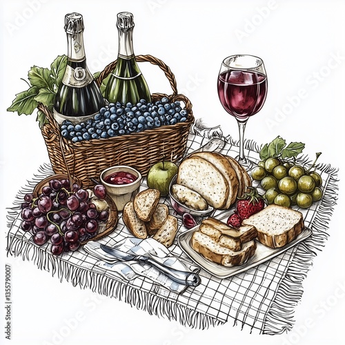 picnic with wine and grapes