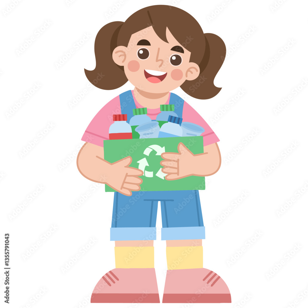 Illustration of girl holding recyclables with a smile Illustration of girl holding recyclables with a smile
