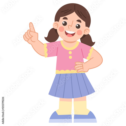 Illustration of Cheerful Girl with Raised Finger Gesture