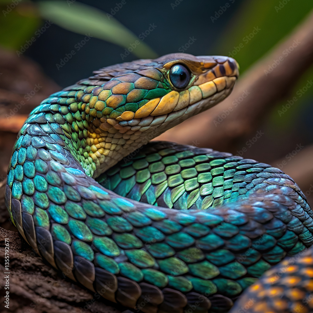 Fototapeta premium green snake in the grass