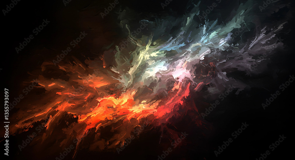 Fototapeta premium Abstract painting with fiery and ethereal color clouds