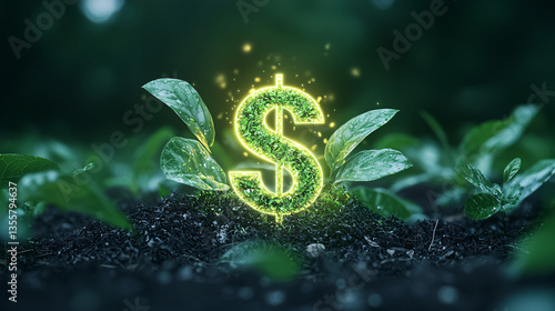 Symbolic Green Dollar Sign Emerging Growth and Financial Investment in Sustainable Future