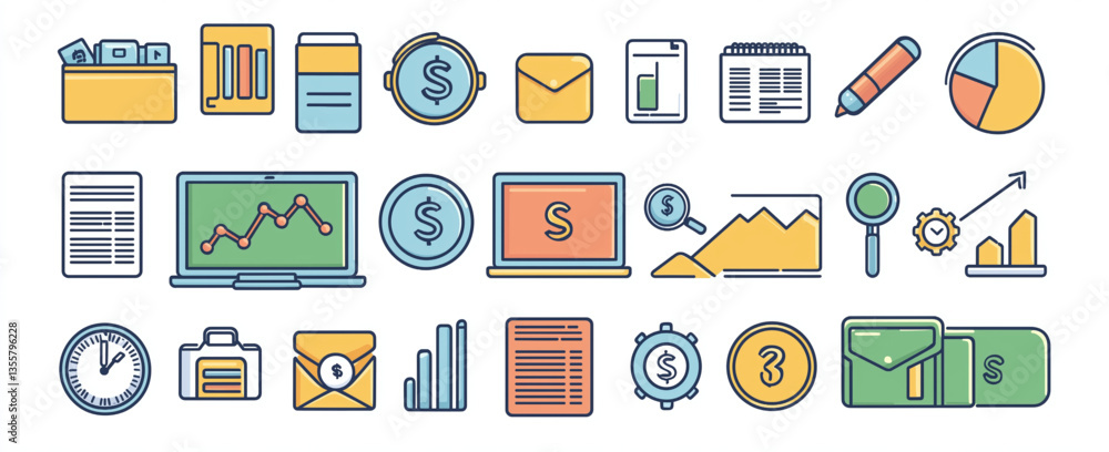 Vector icon set for web design with business, mail, and calendar symbols Vector icon set for web design with business, mail, and calendar symbols
