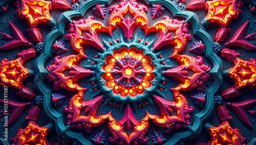 Intricate geometric shapes form complex, repeating design , intricate, illustration, artwork