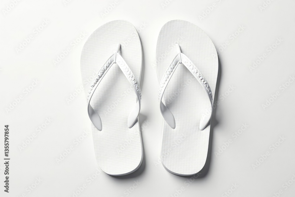 Pair of white flip-flops, isolated on bright white backdrop , shoes, isolated, white sandals Pair of white flip-flops, isolated on bright white backdrop , shoes, isolated, white sandals