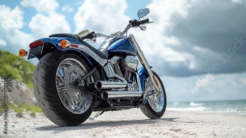 Blue Harley Davidson Cruiser on the Beach: A Perfect Summer Ride