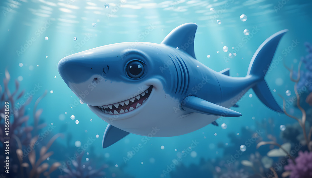 Obraz premium 3D cartoon shark in the sea