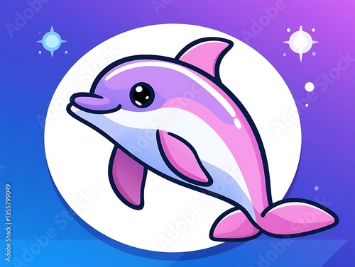 Cute Pink Dolphin Cartoon Illustration.