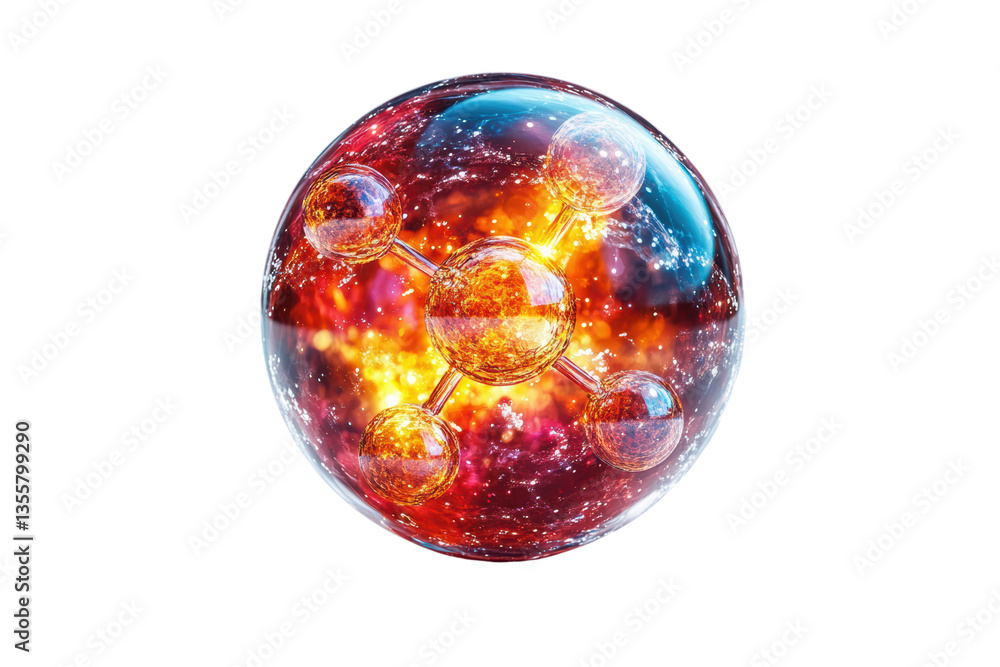 A vibrant, glowing molecular structure encapsulated within a transparent sphere, showcasing energy and complexity. A vibrant, glowing molecular structure encapsulated within a transparent sphere, showcasing energy and complexity.