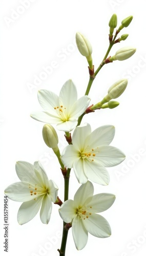White flowers and lush branch on isolated white background, nature, flowers