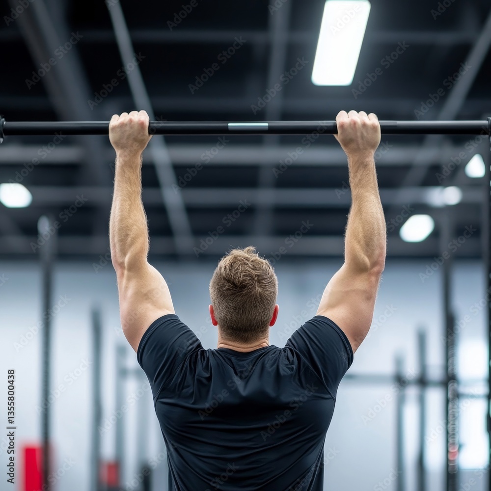 Fototapeta premium Strength Training in Gym with Focus on Male Athlete Lifting Barbell