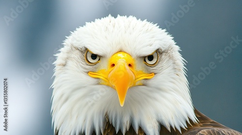 A close up portrait of a bald eagle looking forward