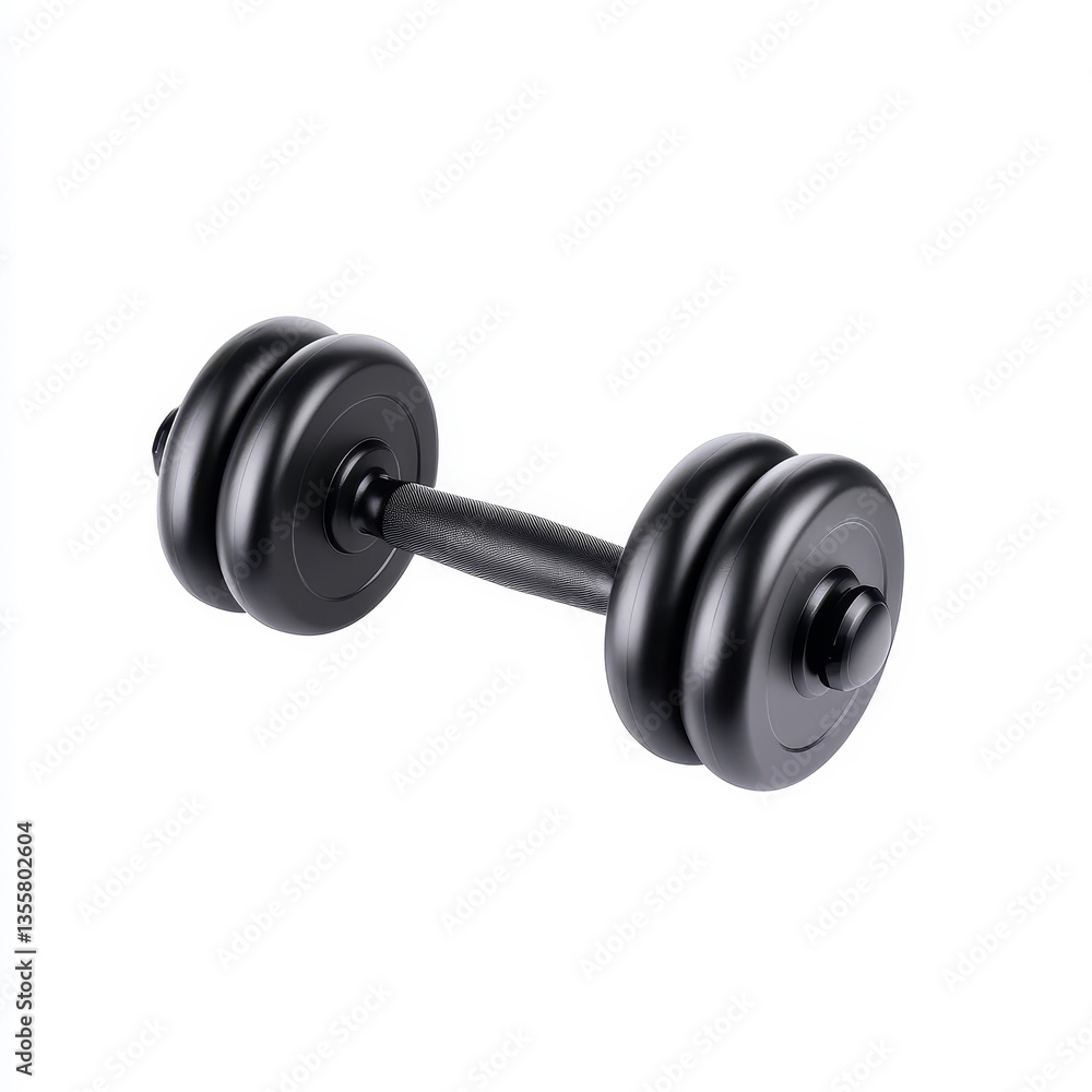 Black Dumbbell Isolated on a White Background for Fitness and Strength Black Dumbbell Isolated on a White Background for Fitness and Strength