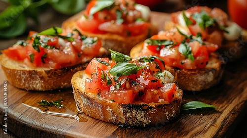 Wallpaper Mural Toasted bread topped with diced tomatoes, basil, and mozzarella. (1) Torontodigital.ca