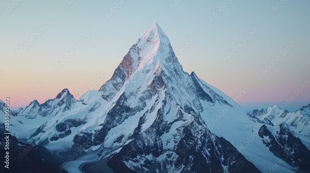 Obraz premium Majestic Snow-Capped Mountain Peak at Dusk Nature Landscape Aerial View Tranquil Environment for Adventure Seekers