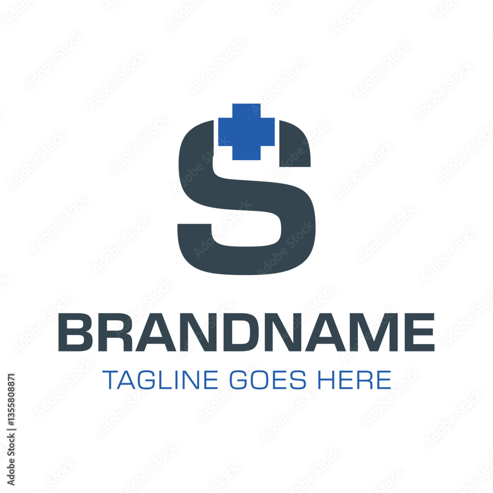 Naklejka premium Letter S Plus Medical Health Logo, symbolizing medical care, health, and wellness