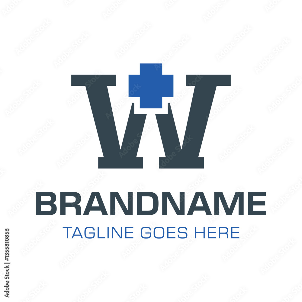 Obraz premium Letter W Plus Medical Health Logo, symbolizing medical care, health, and wellness