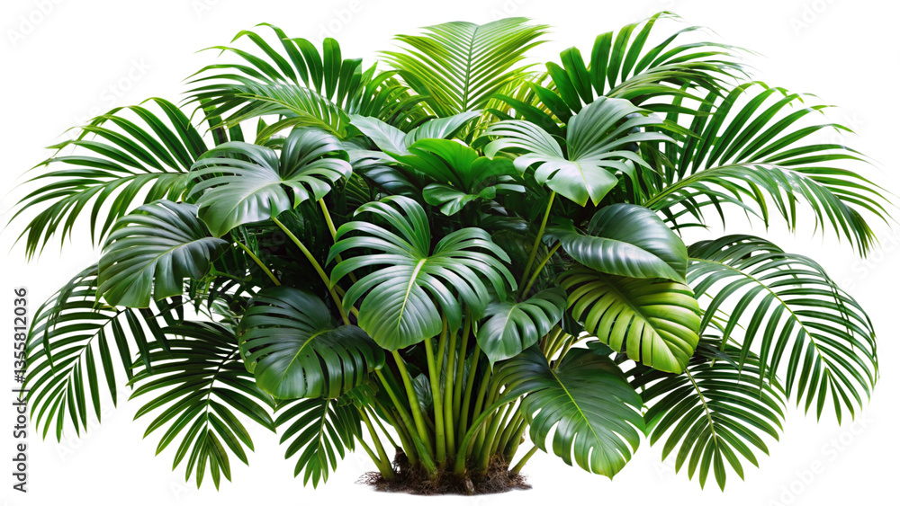 Fototapeta premium Lush Tropical Plants and Foliage Isolated on White Background