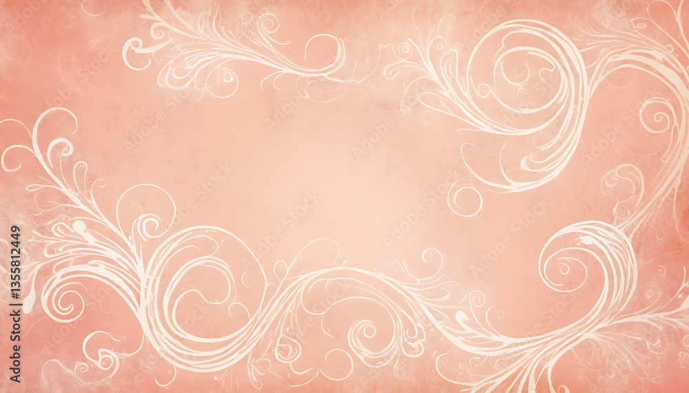 Elegant Floral Swirls on Peach Background Creating a Delicate Frame Elegant Floral Swirls on Peach Background Creating a Delicate Frame