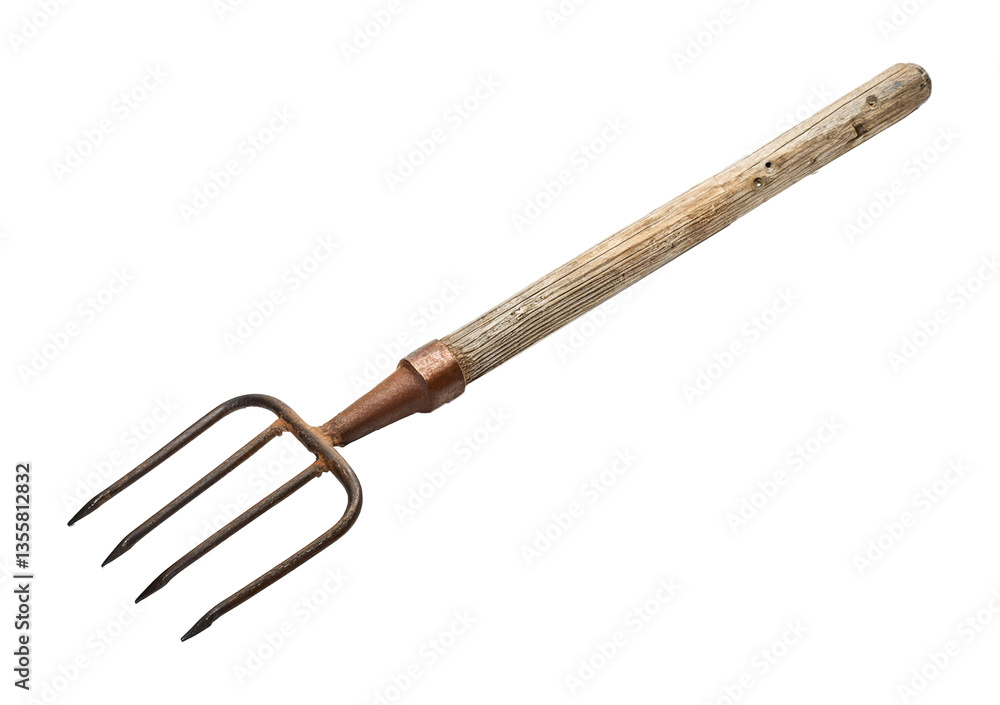 Obraz premium Old pitchfork for hay Isolated on transparent or white background