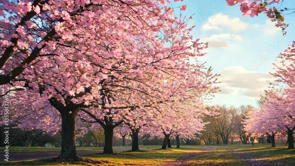Spring Landscape with Pink Cherry Blossoms Spring Landscape with Pink Cherry Blossoms