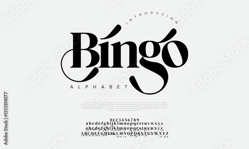 Bingo Elegant Font Uppercase Lowercase And Number. Classic Lettering Minimal Fashion Designs. Typography modern serif fonts regular decorative vintage concept. vector illustration
