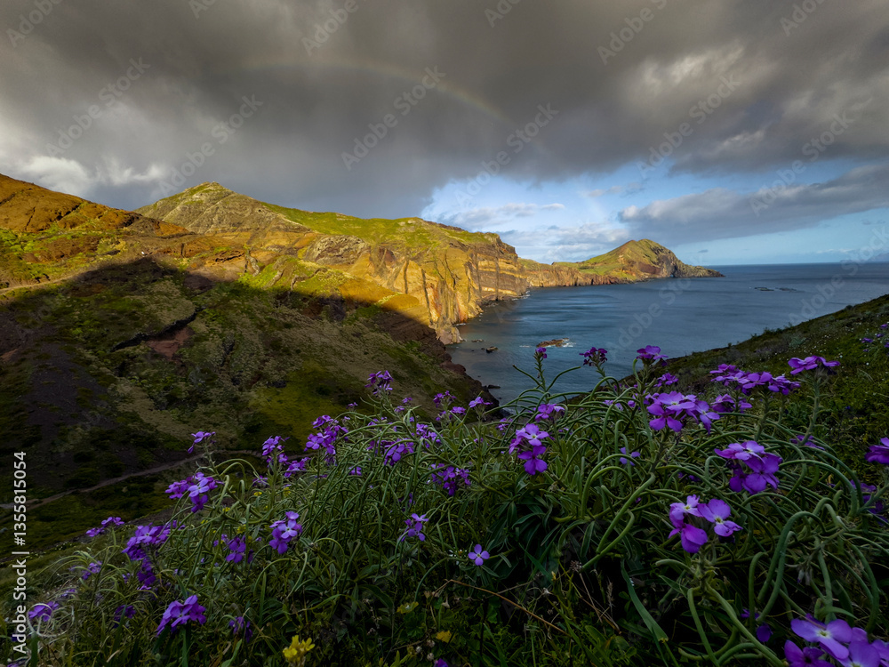 Beautiful coastal area in Madeira, Portugal, and storm clouds