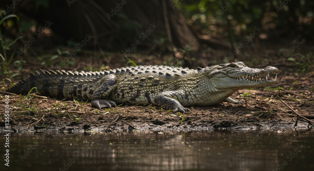Crocodile Resting on Riverbank Crocodile Resting on Riverbank