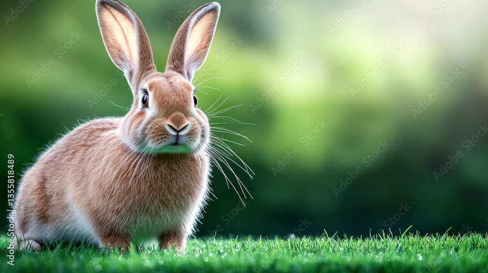 Fototapeta premium Adorable Fluffy Bunny Rabbit in Green Grass High Resolution Image