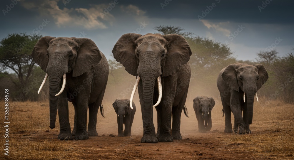 Fototapeta premium Elephant Family Walking in the Wild