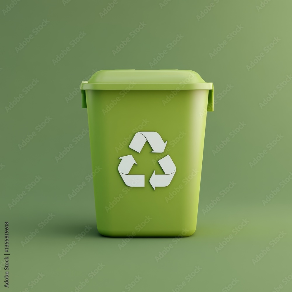 Modern 3D Rendered Recycling Bin Icon in Green Color Modern 3D Rendered Recycling Bin Icon in Green Color