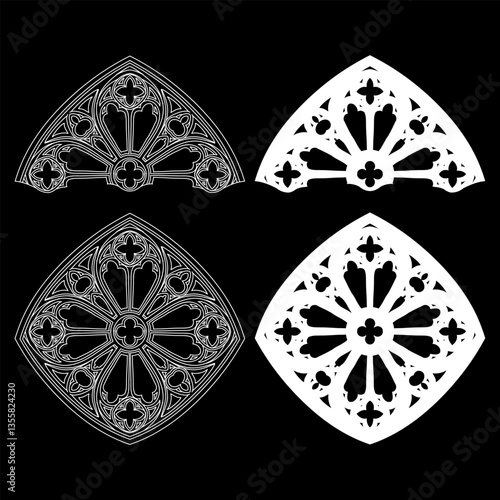cathedral ornament hand drawing vector isolated on black background.