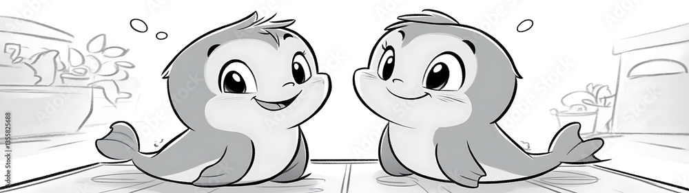 Obraz premium Cute baby dolphins playing.