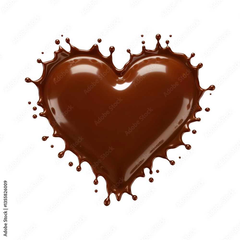 Heart-Shaped Chocolate Splash with Glossy Liquid Texture and Rich Brown Hues