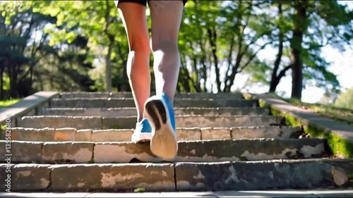 Runner Climbing Outdoor Stairs in Park