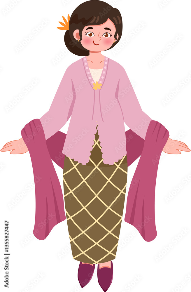 Fototapeta premium Kartini Days Indonesian women wearing various styles of traditional Kebaya dresses, showcasing the diversity of Indonesian culture and fashion. Ideal for illustrating Indonesian culture, women's empow