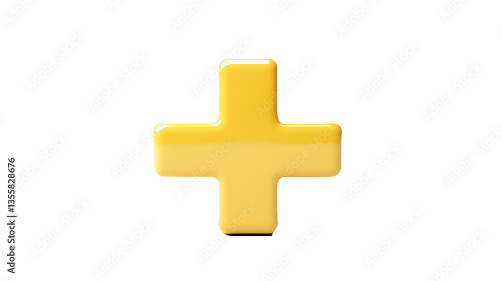 a 3D-rendered yellow plus sign, symbolizing positivity, addition, or inclusion a 3D-rendered yellow plus sign, symbolizing positivity, addition, or inclusion