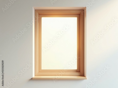 A wooden-framed window with natural light streaming into a bright, minimalist interior