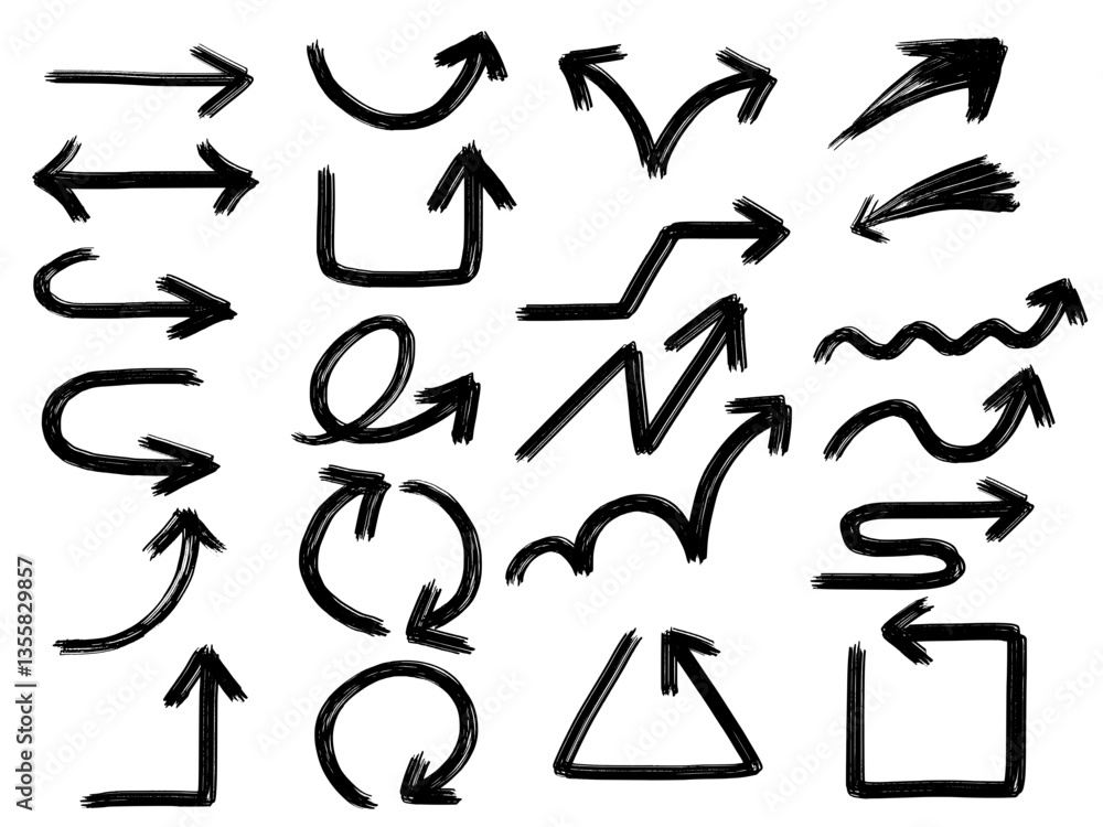 かすれた筆で描いた矢印の詰め合わせ かすれた筆で描いた矢印の詰め合わせ
