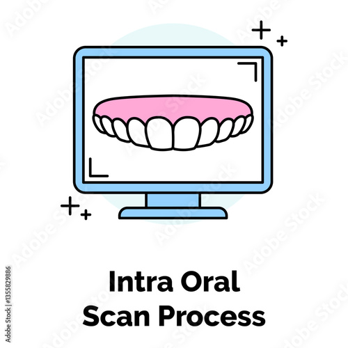 Intra Oral Scan Process Icon. Digital Dental Scanning Symbol. Illustration for Teeth Impressions and Diagnostic Concept.