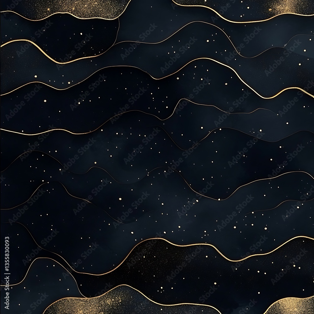 Naklejka premium Dark Blue Gold Wave Abstract.